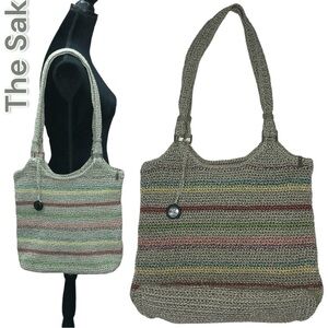 THE SAK Belle Crochet Voyager Colorful  Striped Boho Shoulder Beach Tote Bag